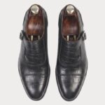 Black Croco Monk Strap Leather Shoes