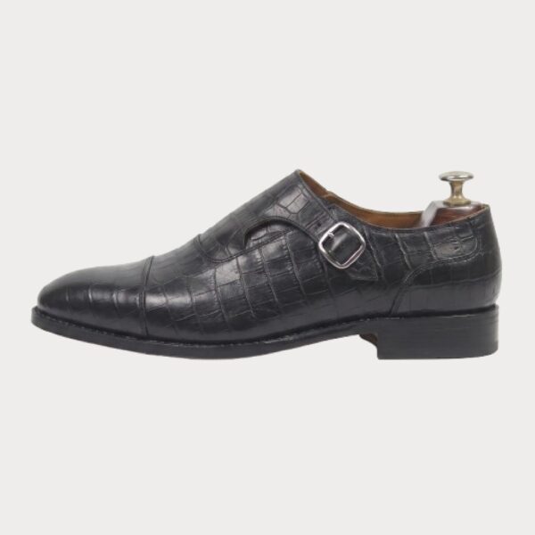 Black Croco Monk Strap Leather Shoes