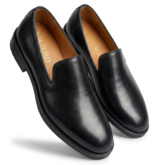 Black Leather Slip-On Loafers