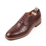 Brown Croc-Textured Oxford Shoes