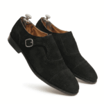 Black Suede Leather Monk Shoes