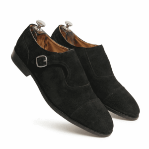 Black Suede Leather Monk Shoes