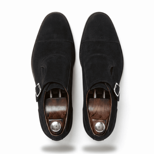 Black Suede Leather Monk Shoes