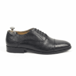 Black Textured Leather Oxford Shoes