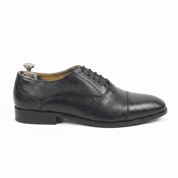 Black Textured Leather Oxford Shoes