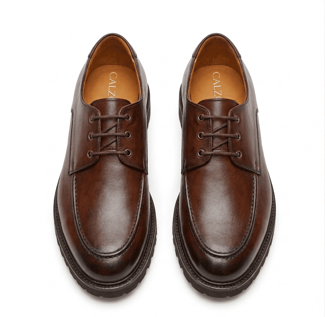 Brown leather Derby shoes for men by Calzoro17