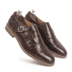 Brown Croc-Embossed Monk Strap Shoes