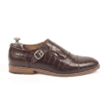 Brown Croc-Embossed Monk Strap Shoes