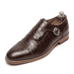 Brown Croc-Embossed Monk Strap Shoes
