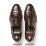 Brown Croc-Embossed Monk Strap Shoes