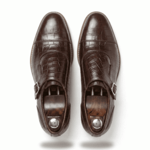 Calzoro Brown Croc-Embossed Monk Strap Shoes5
