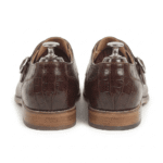 Brown Croc-Embossed Monk Strap Shoes
