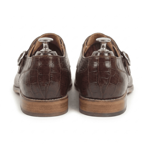Brown Croc-Embossed Monk Strap Shoes
