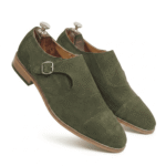 Olive Suede Monk Strap Shoes