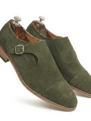 Olive Suede Monk Strap Shoes