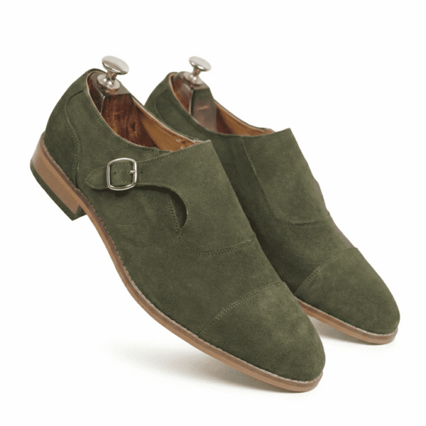 Olive Suede Monk Strap Shoes