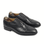 Black Textured Leather Oxford Shoes