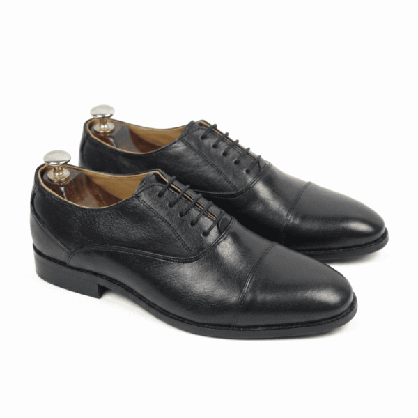 Black Textured Leather Oxford Shoes