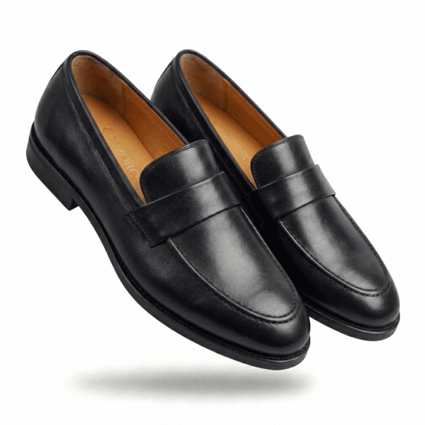Black Leather Penny Loafers
