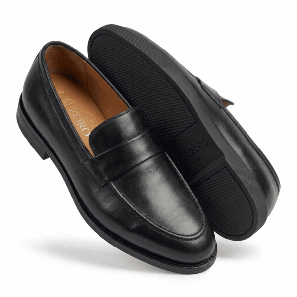 Black Leather Penny Loafers