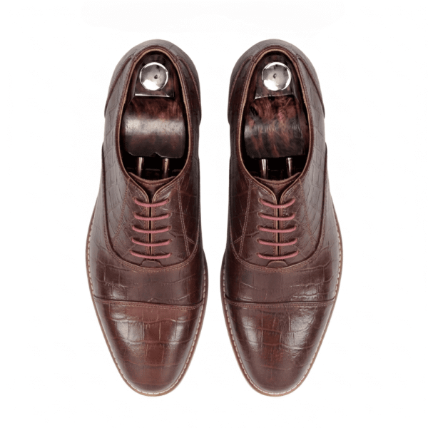 Brown Croc-Textured Oxford Shoes