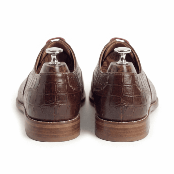 Brown Croc-Textured Oxford Shoes