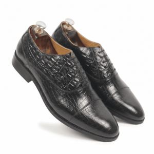 Black Croc-Textured Oxford Shoes