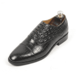 Black Croc-Textured Oxford Shoes