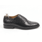 Black Croc-Textured Oxford Shoes