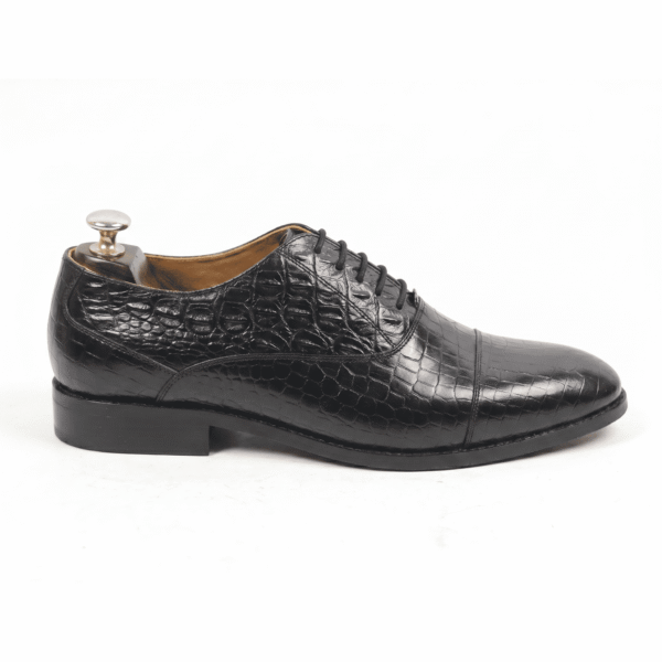 Black Croc-Textured Oxford Shoes