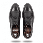 Black Croc-Textured Oxford Shoes