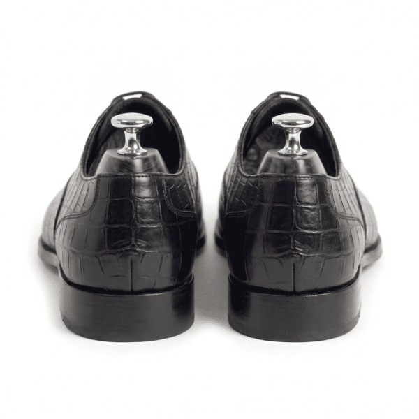 Black Croc-Textured Oxford Shoes