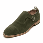 Olive Suede Monk Strap Shoes