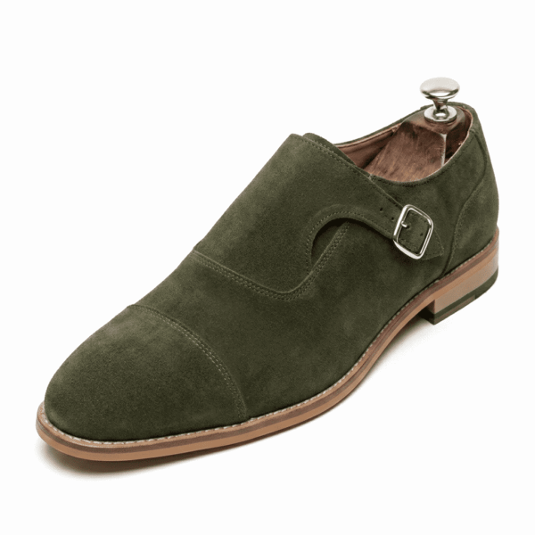Olive Suede Monk Strap Shoes
