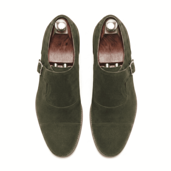 Olive Suede Monk Strap Shoes