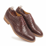 Brown Croc-Textured Oxford Shoes