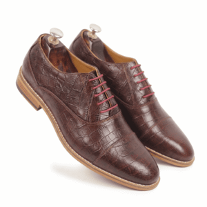 Brown Croc-Textured Oxford Shoes