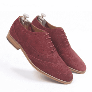 Burgundy Suede Brogue Oxford Shoes
