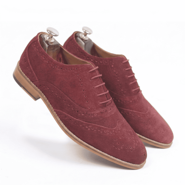 Burgundy Suede Brogue Oxford Shoes