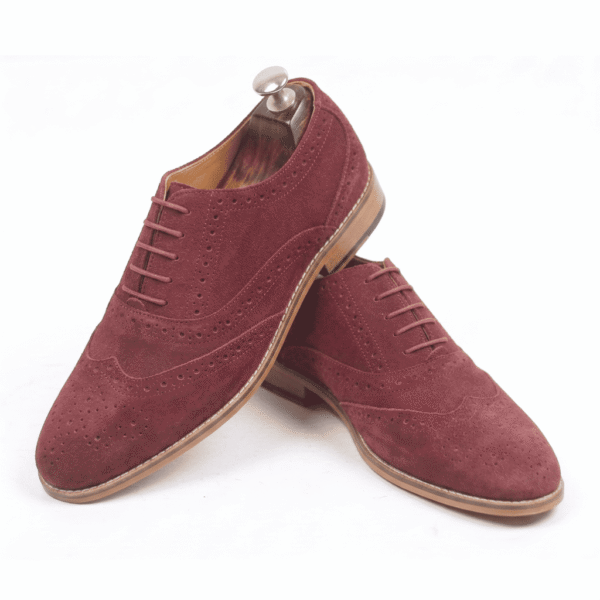 Burgundy Suede Brogue Oxford Shoes