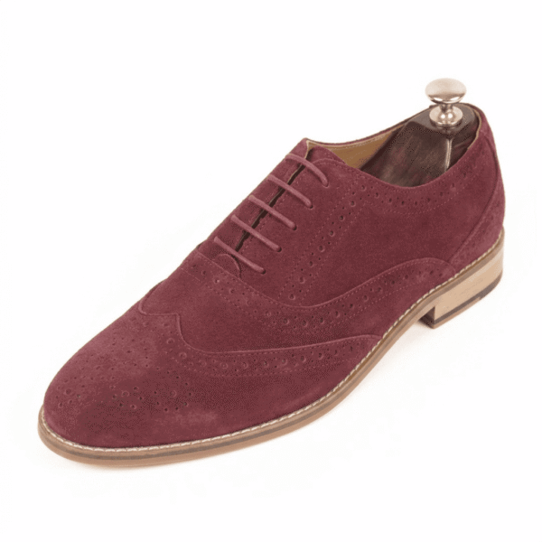 Burgundy Suede Brogue Oxford Shoes
