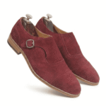 Burgundy Suede Monk Strap Shoes
