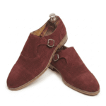 Burgundy Suede Monk Strap Shoes