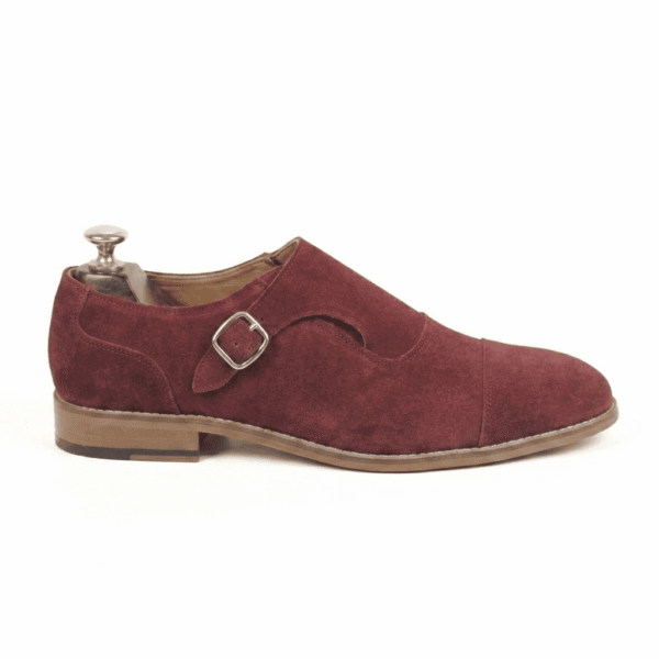 Burgundy Suede Monk Strap Shoes