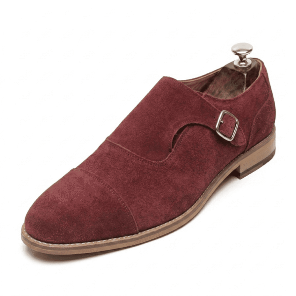 Burgundy Suede Monk Strap Shoes