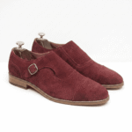 Burgundy Suede Monk Strap Shoes
